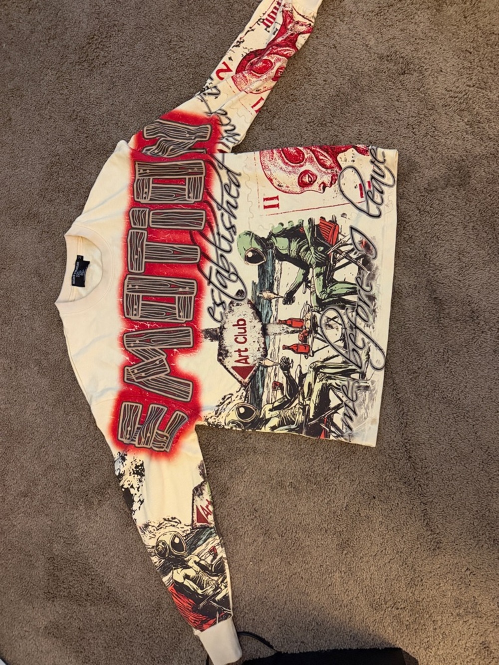 Graphic Long Sleeve Tee with Red and Black Artwork
